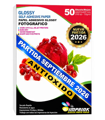 Papel Adhesivo Fotografico Brillante Antioxido A4/ 135 g /50 Hojas