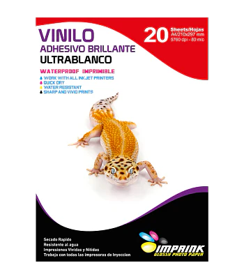 SEGUNDA SELECCIÓN! Vinilo Adhesivo ULTRABlanco Glossy Imprimible A4/20 Hojas (C)