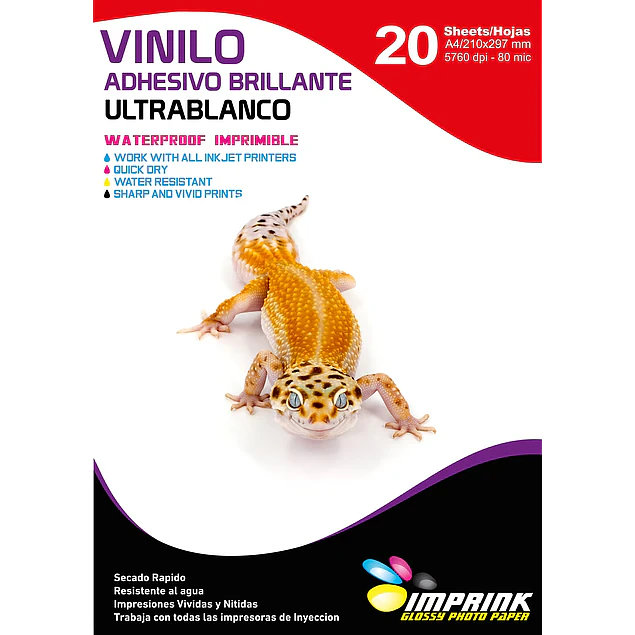 SEGUNDA SELECCIÓN! Vinilo Adhesivo ULTRABlanco Glossy Imprimible A4/20 Hojas (C)
