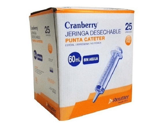 Caja de Jeringa Desechable Punta Cateter 60 ml Sin Aguja Cranberry (Caja de 25 Unidades) 2