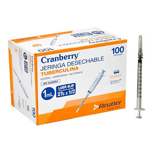 Caja de Jeringa Desechable Tuberculina 1 ml con Aguja Calibre 27G x 1/2 Cranberry (Caja de 100 Unidades)
