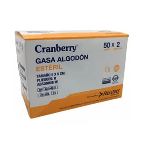 Caja Gasa de Algodón Estéril Tamaño 5x5 cm Cranberry (Caja de 50 Sobres) 