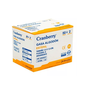 Caja Gasa de Algodón Estéril Tamaño 7,5x7,5 cm Cranberry (Caja de 50 Sobres) 