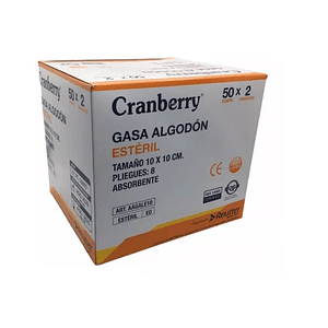 Caja Gasa de Algodón Estéril Tamaño 10x10 cm Cranberry (Caja de 50 Sobres) 