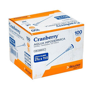 Caja Aguja Hipodérmica  Cranberry (Caja de 100 Unidades) 21G x 1 1/2, 23G x 1, 25G x 5/8.