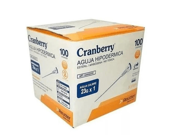 Caja Aguja Hipodérmica  Cranberry (Caja de 100 Unidades) 21G x 1 1/2, 23G x 1, 25G x 5/8. 2