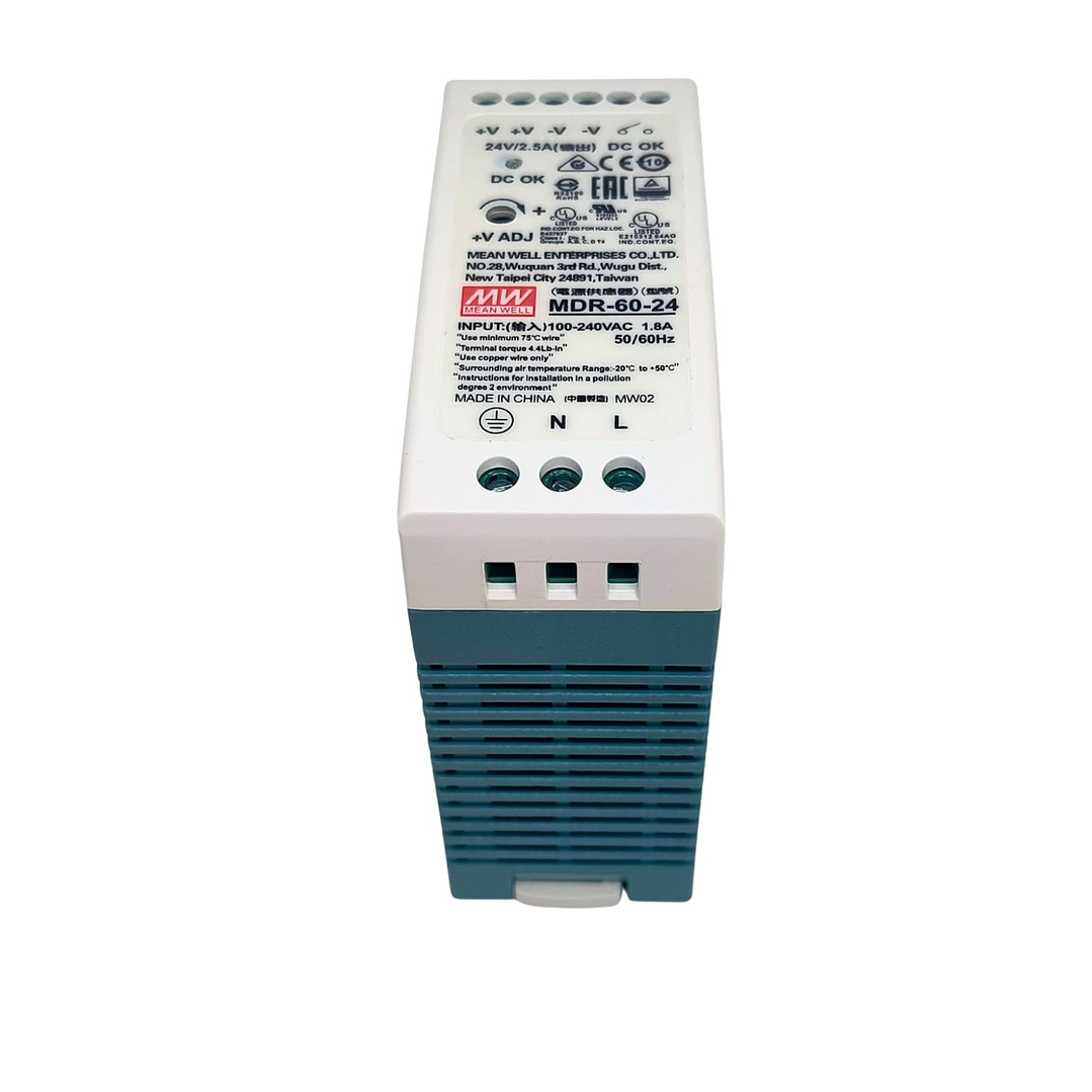 Fuente Poder Mean Well 24VDC, MDR-60-24, Potencia 60W, 1,8A 4