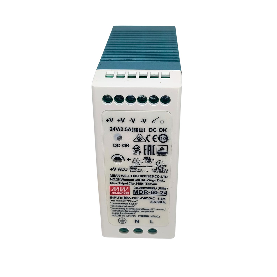 Fuente Poder Mean Well 24VDC, MDR-60-24, Potencia 60W, 1,8A 3