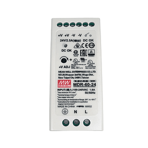 Fuente Poder Mean Well 24VDC, MDR-60-24, Potencia 60W, 1,8A