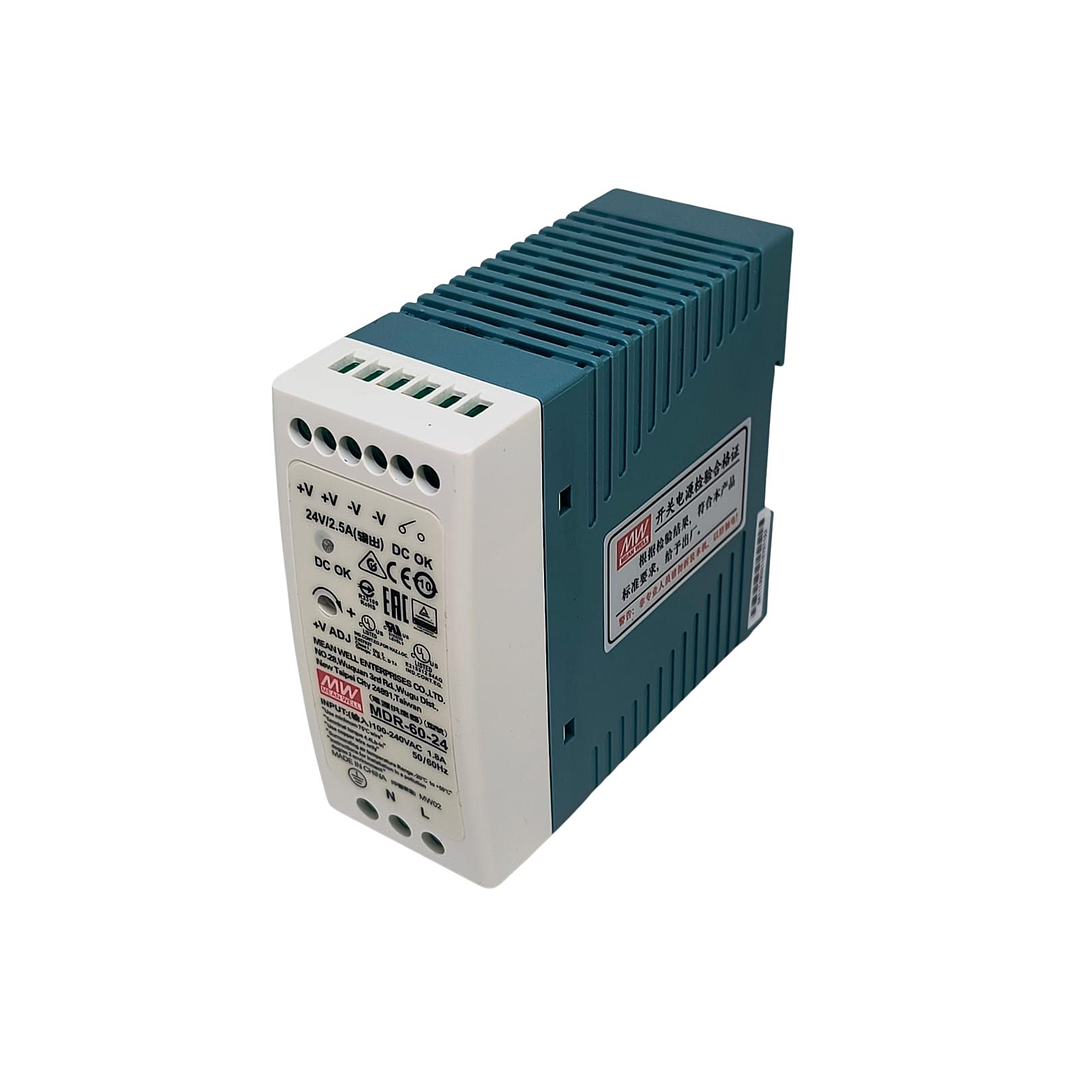 Fuente Poder Mean Well 24VDC, MDR-60-24, Potencia 60W, 1,8A 1