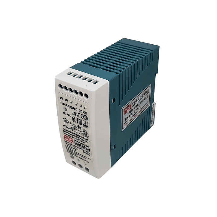 Fuente Poder Mean Well 24VDC, MDR-60-24, Potencia 60W, 1,8A 1