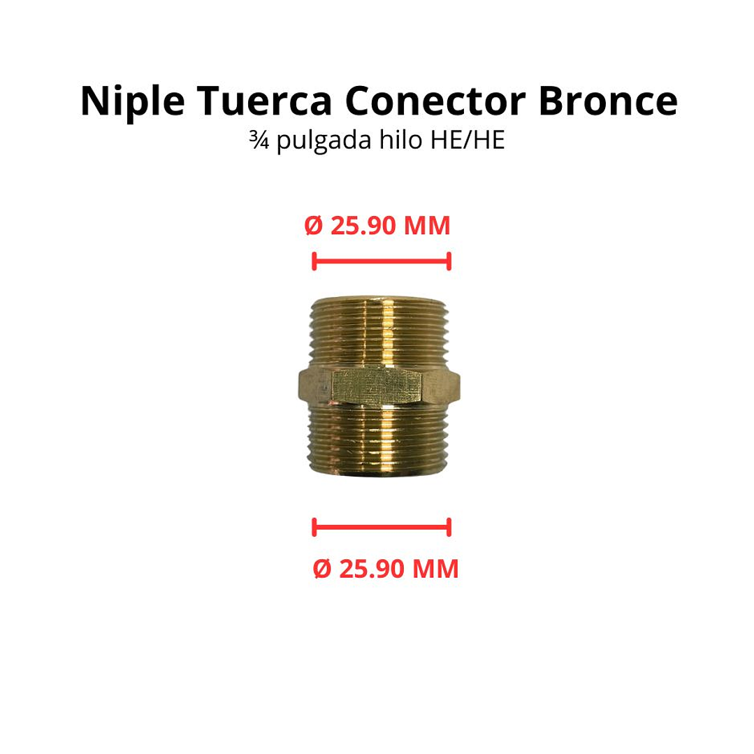 Niple Tuerca Conector Bronce 3/4 Pulgada Hilo He/he 3