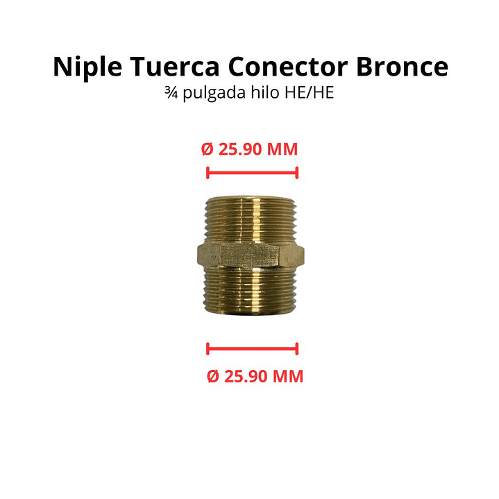 Niple Tuerca Conector Bronce 3/4 Pulgada Hilo He/he 3