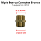 Niple Tuerca Conector Bronce 3/4 Pulgada Hilo He/he - Miniatura 3