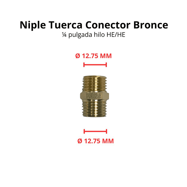 Niple Tuerca Conector Bronce 1/4 Pulgada Hilo He/he 3