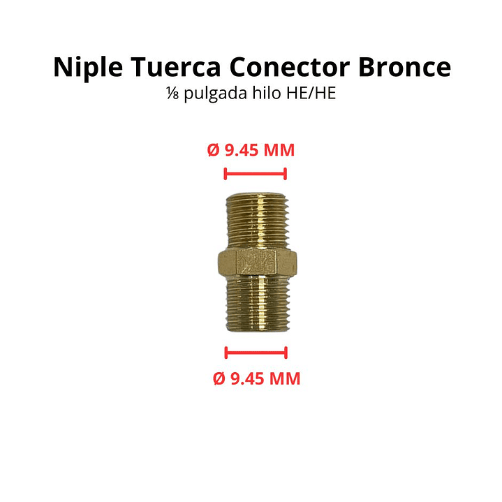 Niple Tuerca Conector Bronce 1/8 Pulgada Hilo He/he 3