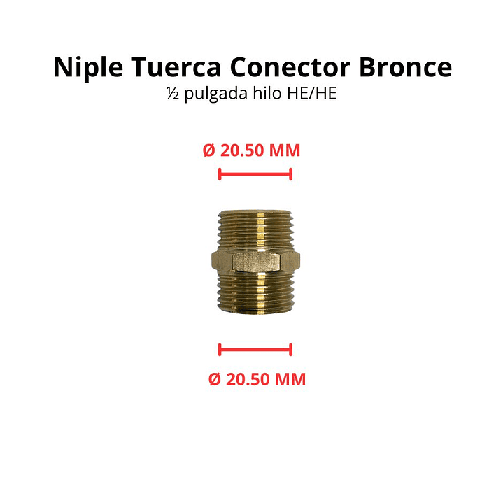 Niple Tuerca Conector Bronce 1/2 Pulgada Hilo He/he 3