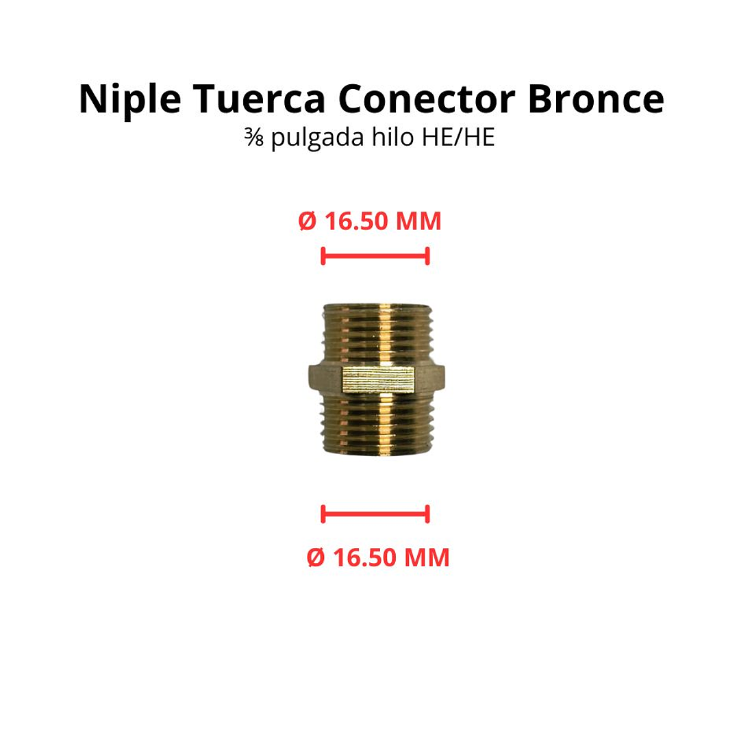 Niple Tuerca Conector Bronce 3/8 Pulgada Hilo He/he 3