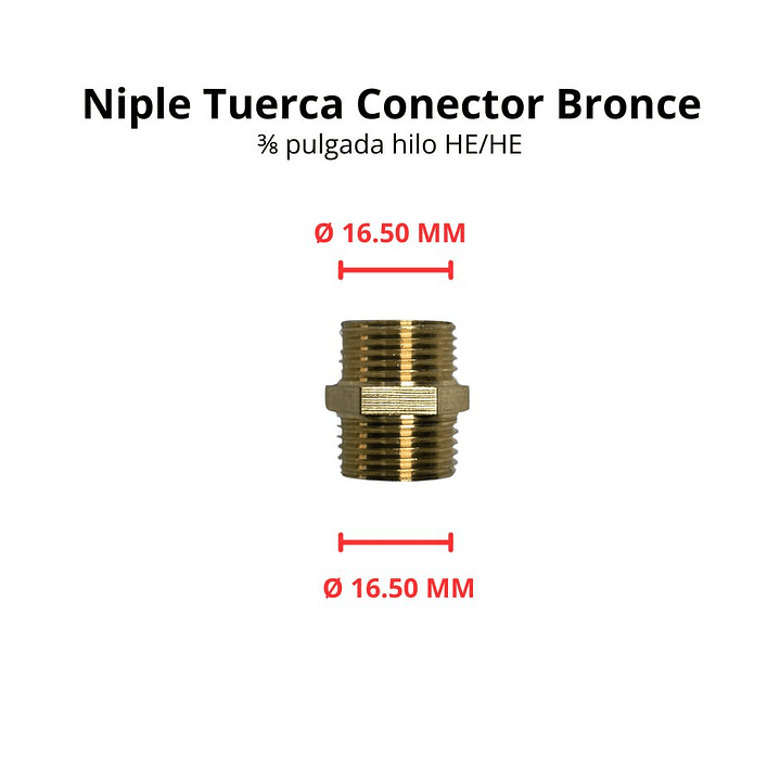 Niple Tuerca Conector Bronce 3/8 Pulgada Hilo He/he 3