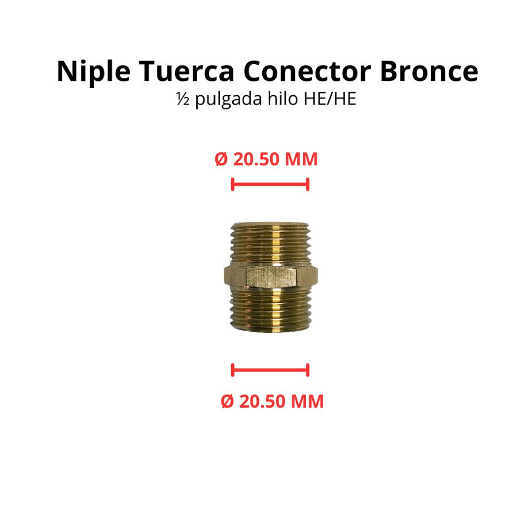 Niple Tuerca Conector Bronce 1/2 Pulgada Hilo He/he Pack 2 Unidades 4