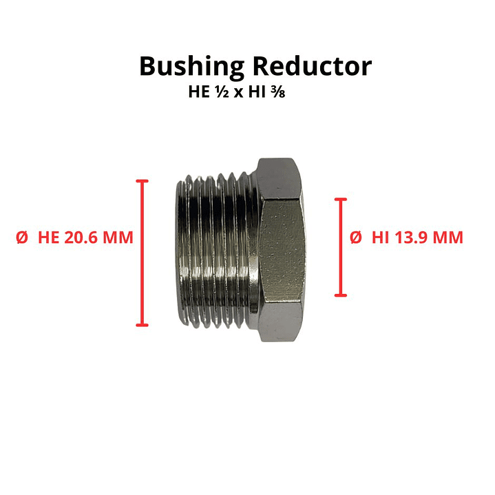 Bushing Reductor Latón Niquelado He 1/2 X Hi 3/8 3