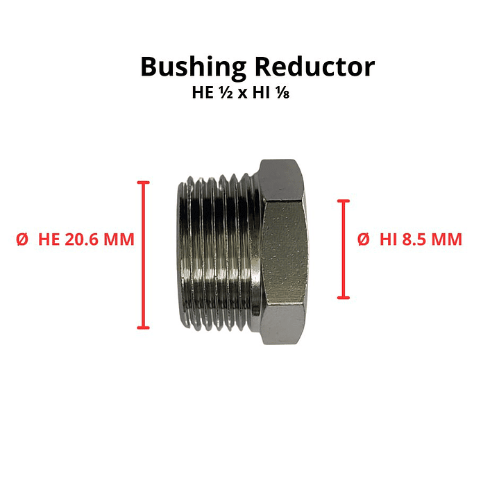 Bushing Reductor Latón Niquelado He 1/2 X Hi 1/8 3
