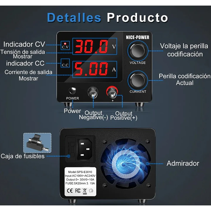 Nice-Power Fuente Poder Regulable De 0 A 30v/5amp 150w 3