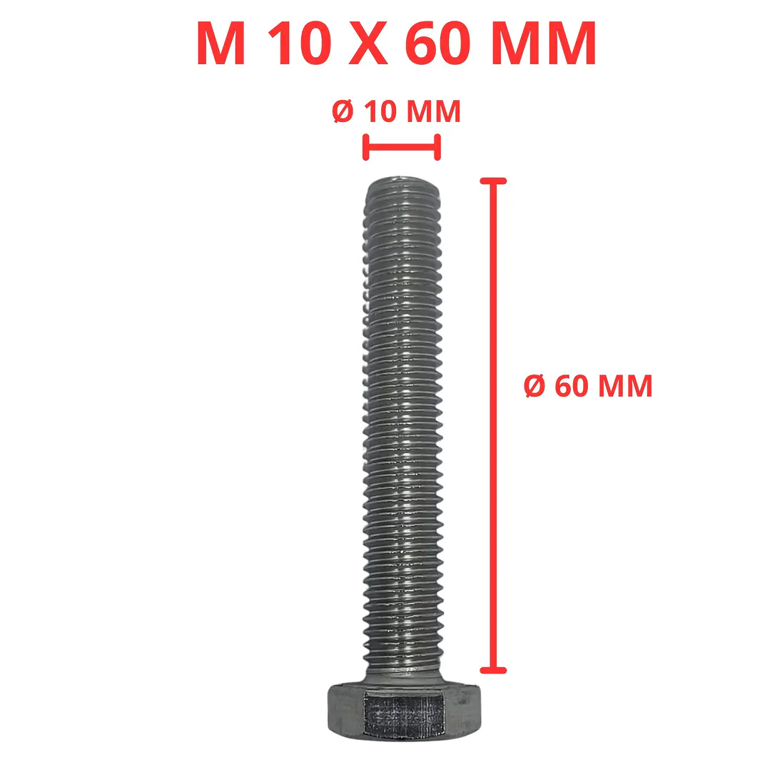 Perno Hexagonal M10 X 60mm Acero Inoxidable, Pack 25 Unidades 1