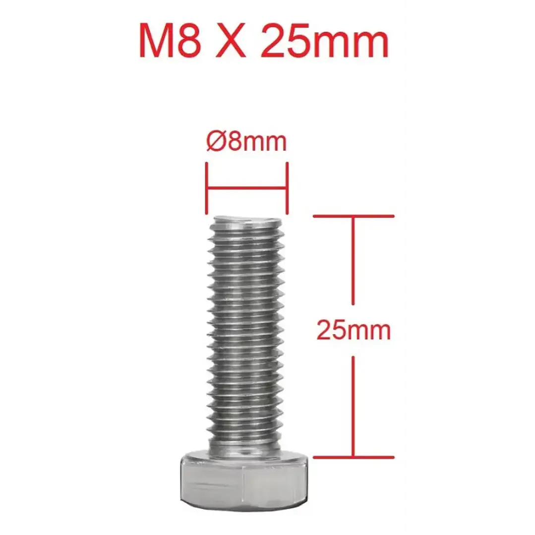 Perno Hexagonal M8 X 25mm Acero Inoxidable, Pack 100 Unidades 1