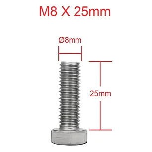Perno Hexagonal M8 X 25mm Acero Inoxidable, Pack 100 Unidades