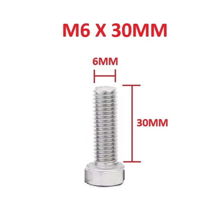 Perno Hexagonal M6 X 30mm Acero Inoxidable, Pack 50 Unidades 1