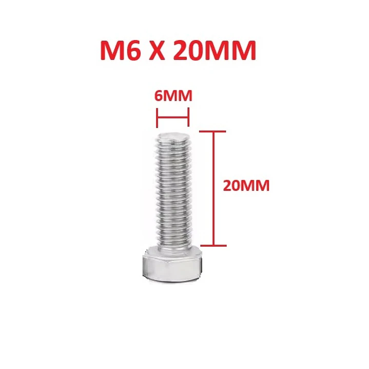 Perno Hexagonal M6 X 20mm Acero Inoxidable, Pack 100 Unidades 1