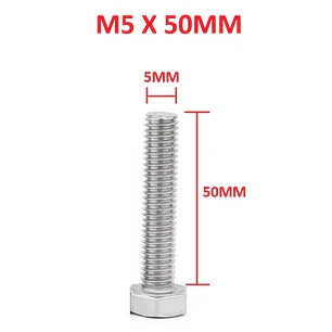Perno Hexagonal M5 X 50mm Acero Inoxidable, Pack 100 Unidades