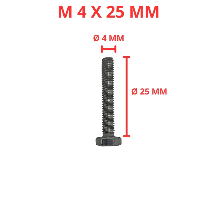 Perno Hexagonal M4 X 25mm Acero Inoxidable, Pack 100 Unidades 1
