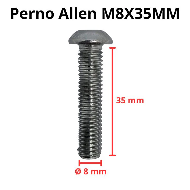 Perno Allen M8x35mm, Cabeza Botón, Inox 304, Pack 10 Unid. 3