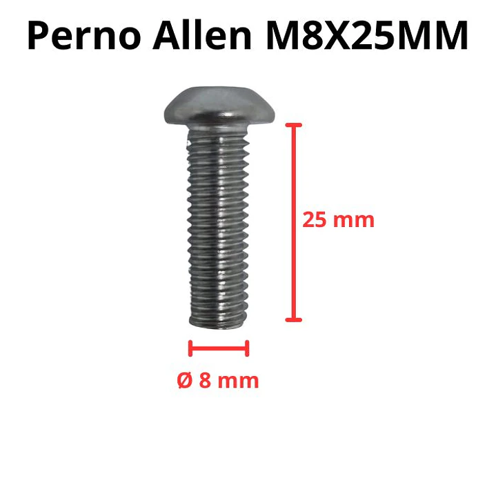 Perno Allen M8x25mm, Cabeza Botón, Inox 304, Pack 10 Unid. 3