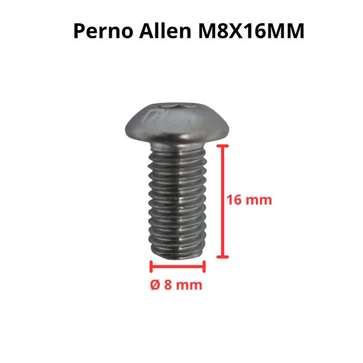 Perno Allen M8x16mm, Cabeza Botón, Inox 304, Pack 5 Unidades 3