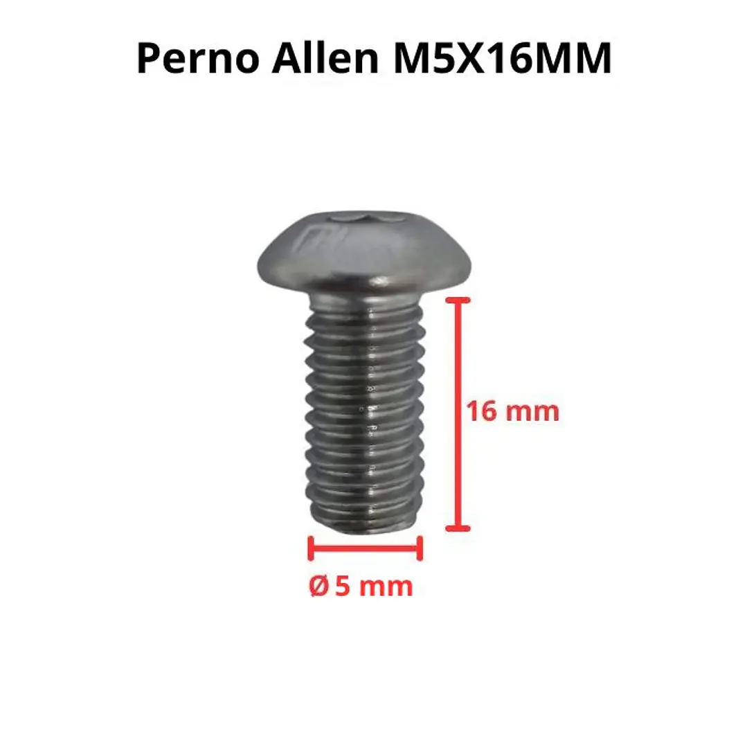 Perno Allen M5x16mm, Cabeza Botón, Inox 304, Pack 5 Unidades 3