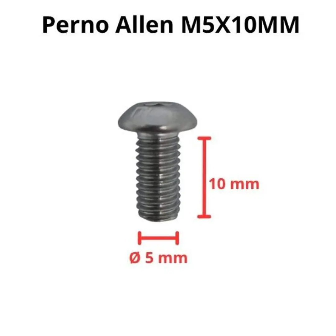 Perno Allen M5x10mm, Cabeza Botón, Inox 304, Pack 10 Unid. 3