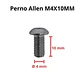 Perno Allen M4x10mm, Cabeza Botón, Inox 304, Pack 5 Unidades - Miniatura 3