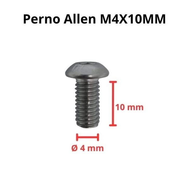 Perno Allen M4x10mm, Cabeza Botón, Inox 304, Pack 10 Unid. 3