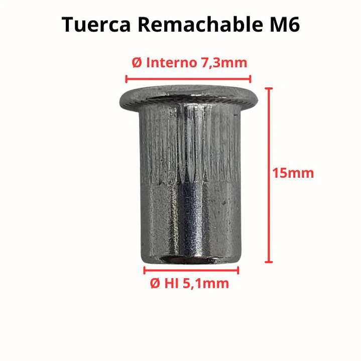 Tuerca Remachable M6, Inox 304, Pack 25 Unidades 4