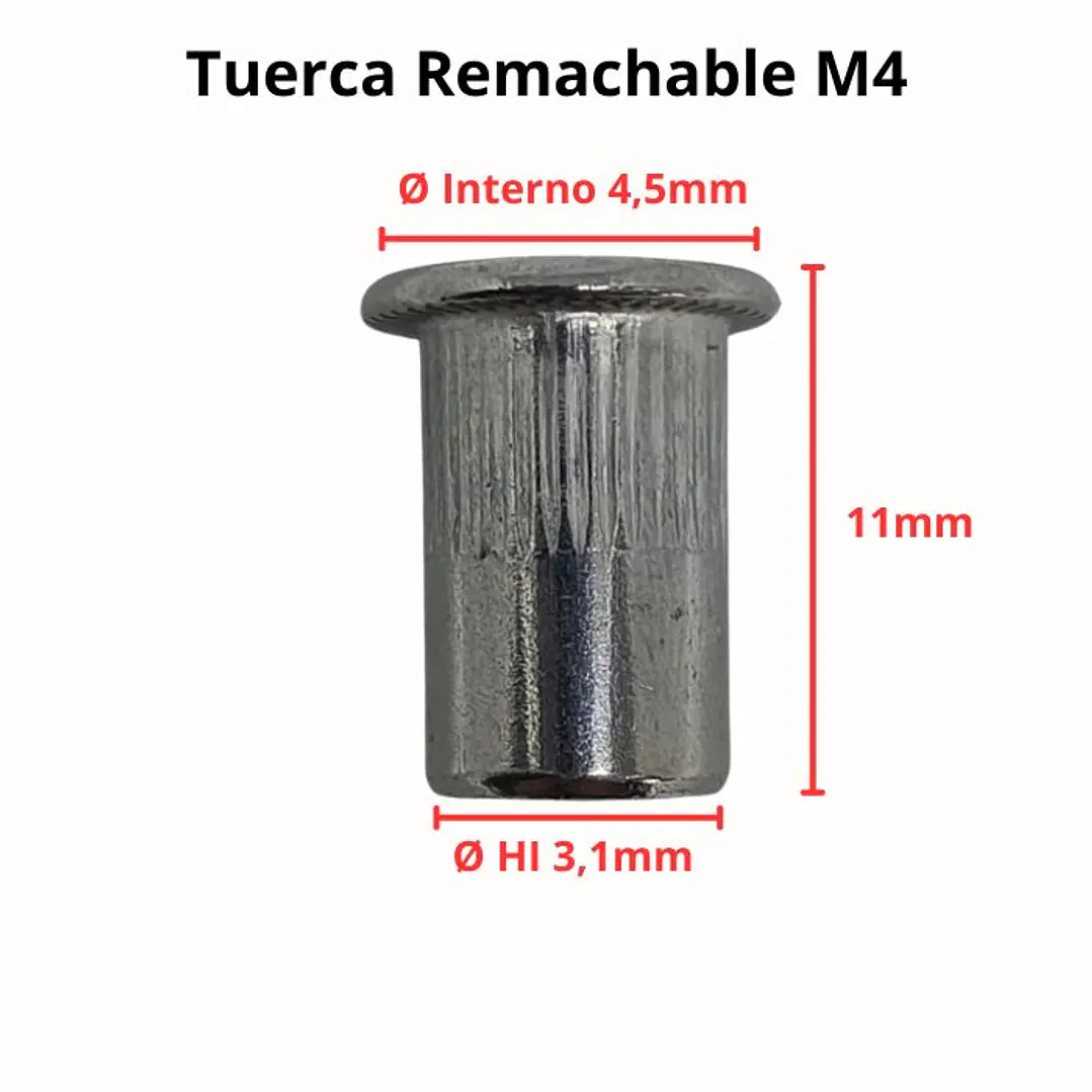 Tuerca Remachable M4, Inox 304, Pack 25 Unidades 4