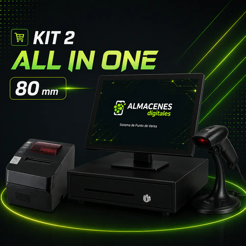Pack 2:  Punto de venta computador All in one + impresora térmica 80 mm + Gaveta + Lector (Incluye configuración a sistema de ventas Almacenes Digitales) ) 1