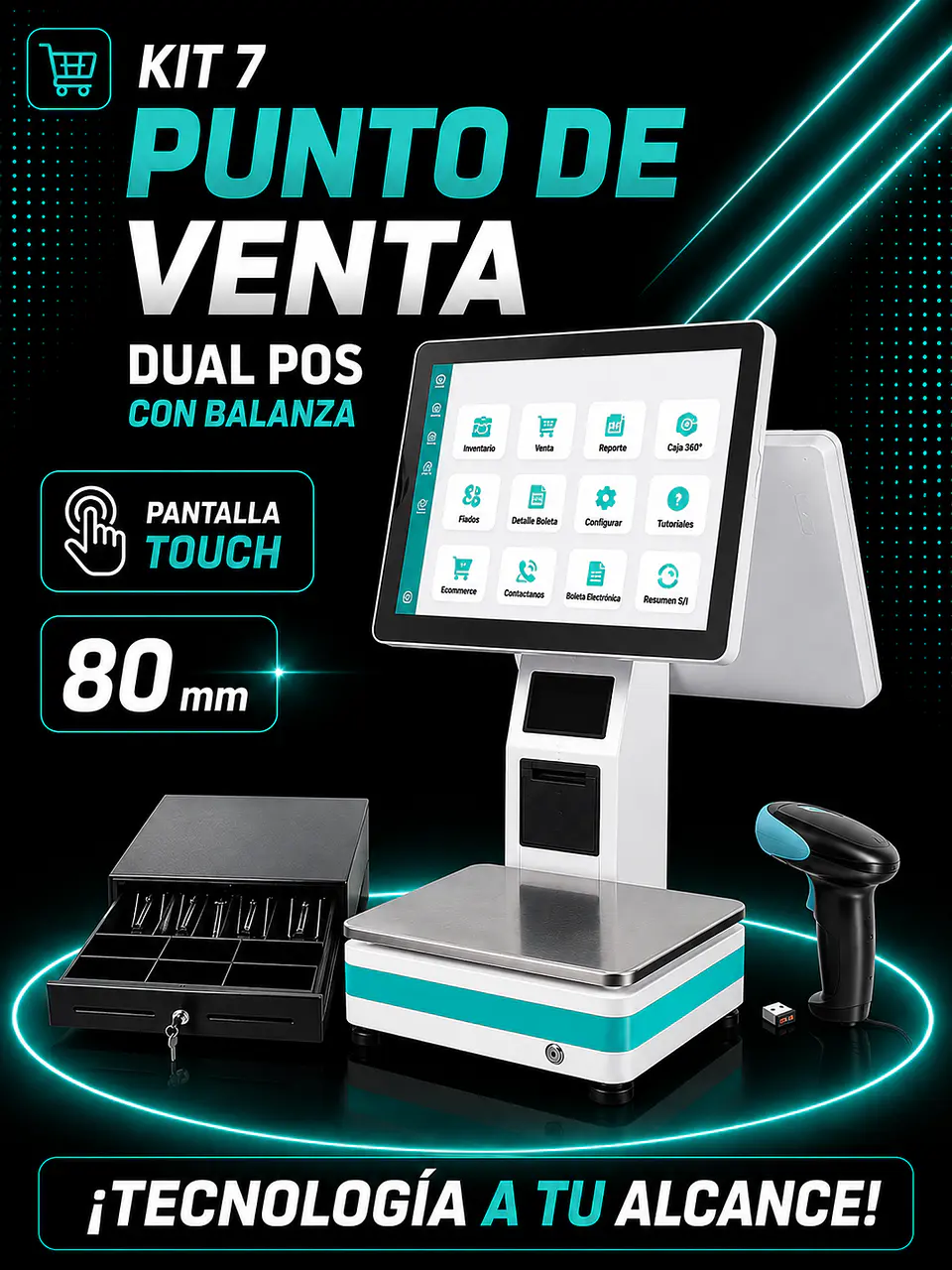 Pack 7 Ultra pro: punto de venta pantalla táctil + balanza 1