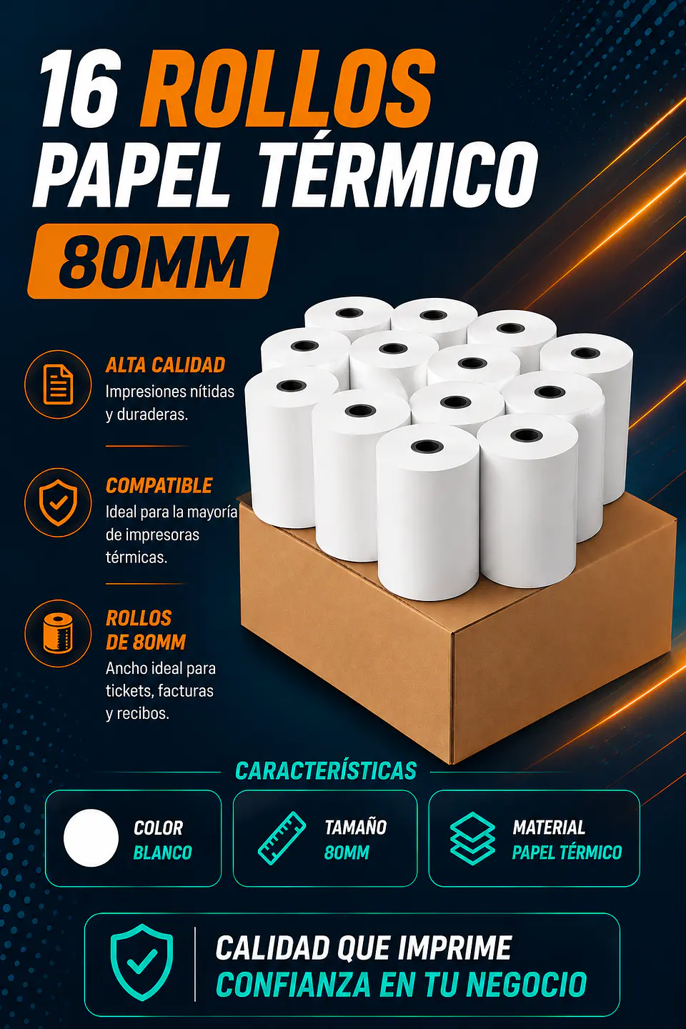 16 rollos papel térmico 80 mm  1