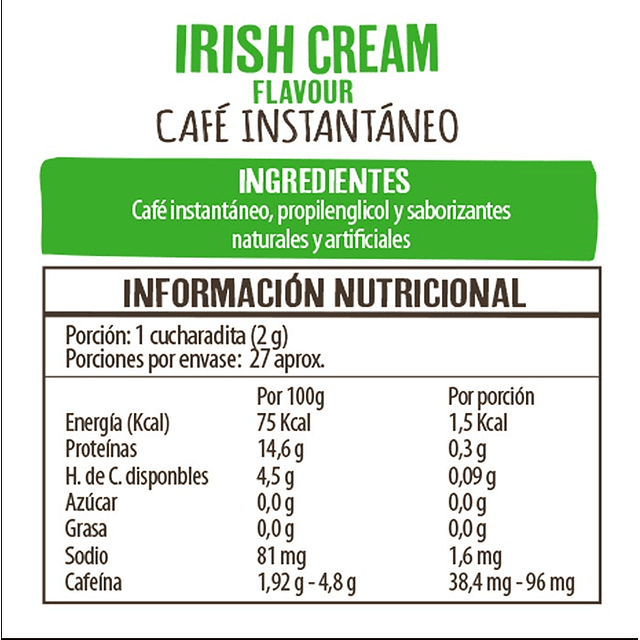Frasco de Café Instantáneo Irish Cream 50 grs Beanies