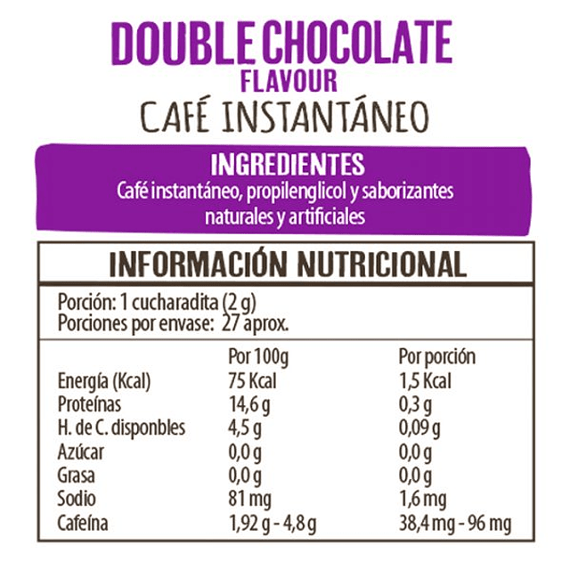 Frasco de Café Instantáneo Double Choc 50 grs Beanies