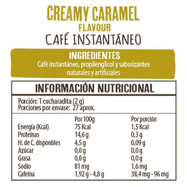 Frasco de Café Instantáneo Creamy Caramel 50 grs Beanies