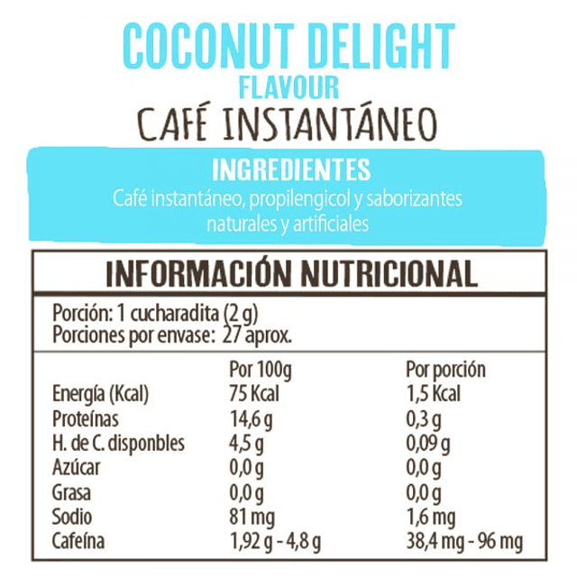 Frasco de Café Instantáneo Coconut Delight 50 grs Beanies